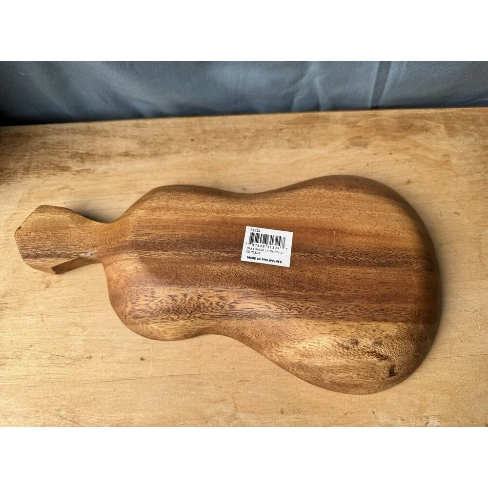 Wooden Guitar Shaped Serving Tray Chip And Dip Bowl Hand Made In Philippines